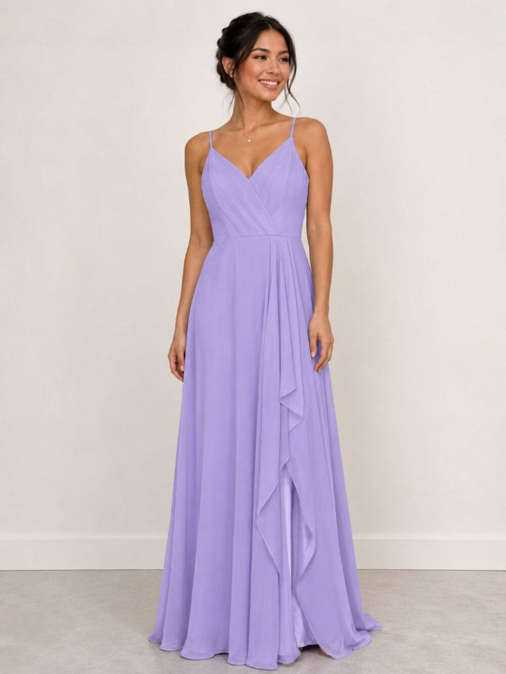 Azazie Sz 6 Lavender Chiffon Bridesmaid Maxi Dress Ruffle Gown